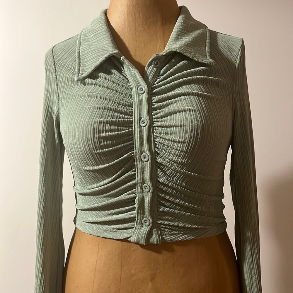 Green long sleeve formal blouse